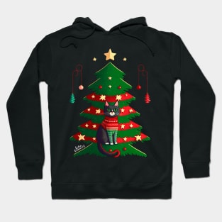 Cute cat in Christmas sweater and Christmas tree Hoodie